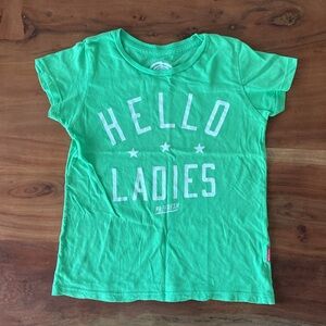 Prefresh Hello Ladies graphic tee kids green and white shirt boys 7/8